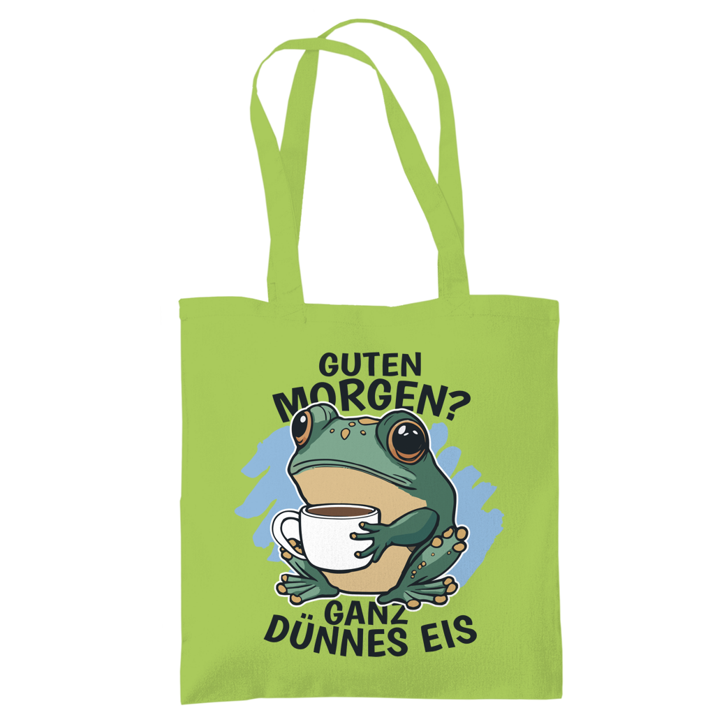Tragetasche "Guten Morgen? Ganz dünnes Eis!" (Froschmotiv) Grün