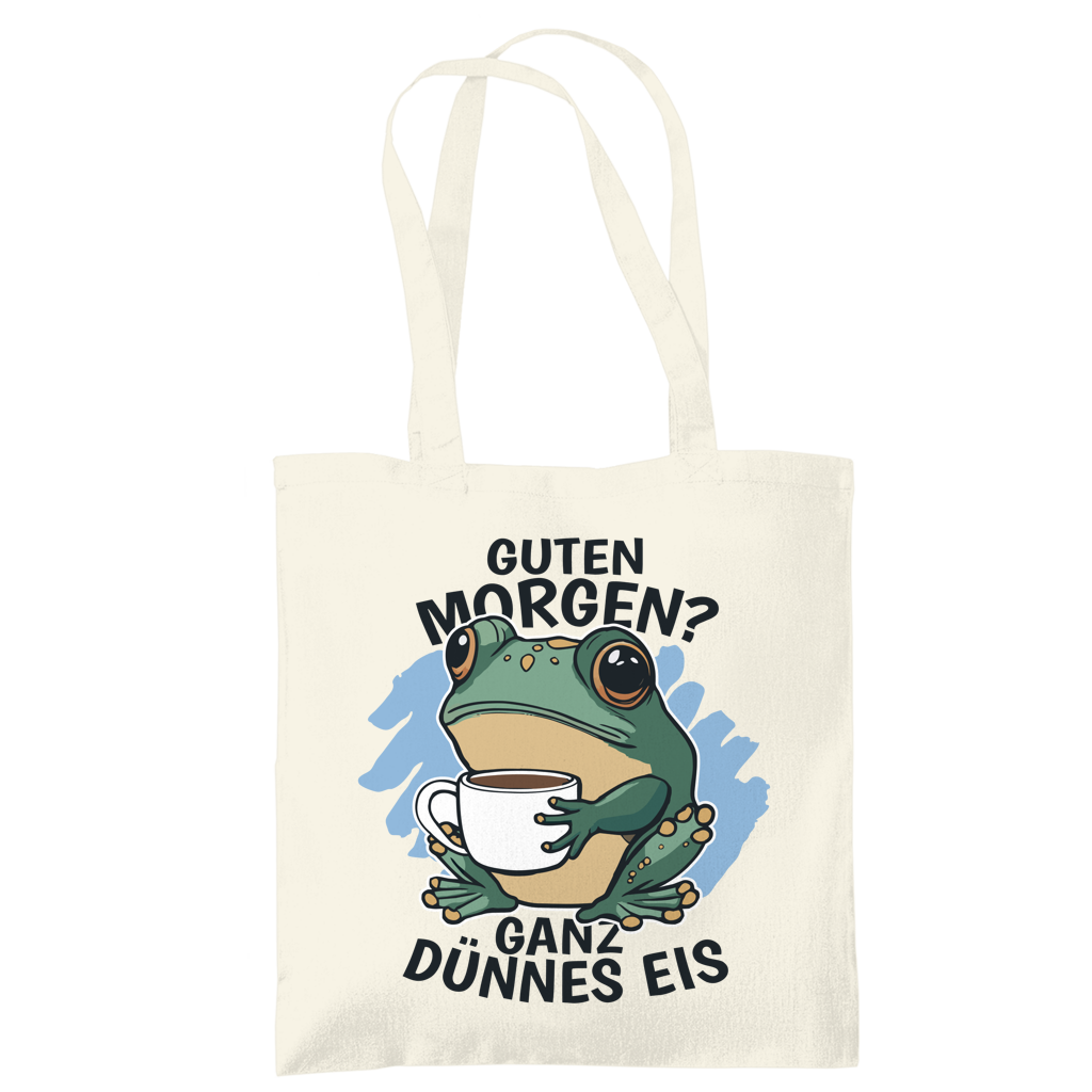 Tragetasche "Guten Morgen? Ganz dünnes Eis!" (Froschmotiv) Beige