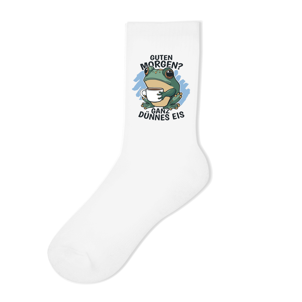Socken "Guten Morgen? Ganz dünnes Eis!" (Froschmotiv)
