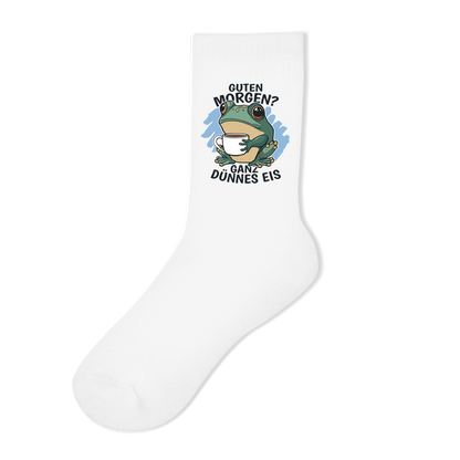 Socken "Guten Morgen? Ganz dünnes Eis!" (Froschmotiv)