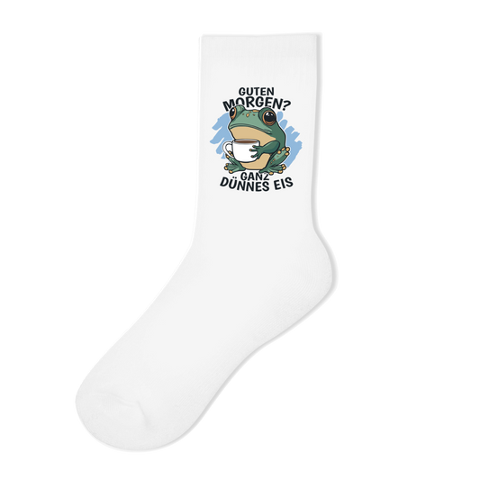 Socken "Guten Morgen? Ganz dünnes Eis!" (Froschmotiv)
