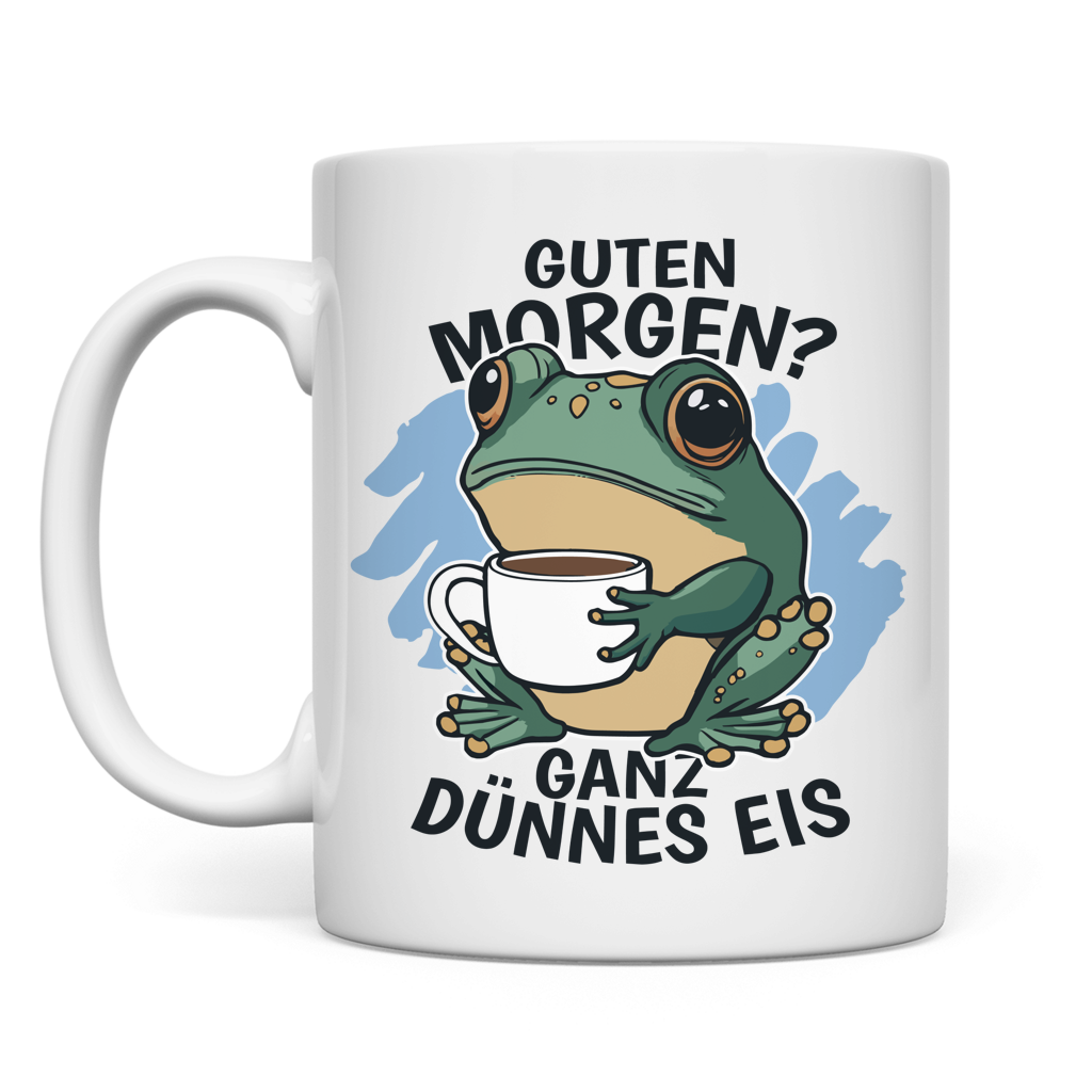 Tasse "Guten Morgen? Ganz dünnes Eis!" (Froschmotiv) Rückseite