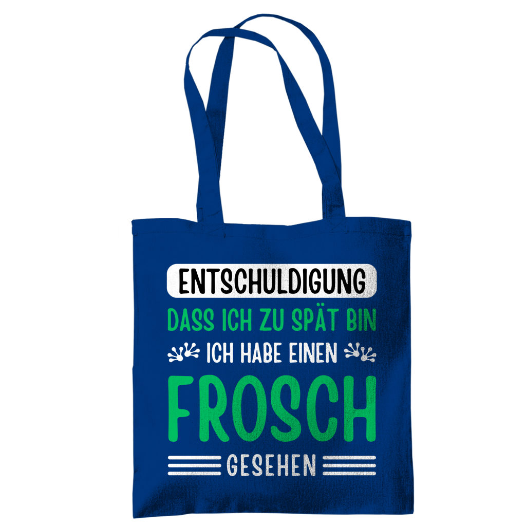 Tragetasche "Entschuldigung, dass ich zu spät bin" (Frosch) blau