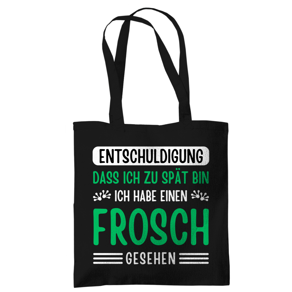 Tragetasche "Entschuldigung, dass ich zu spät bin" (Frosch) schwarz