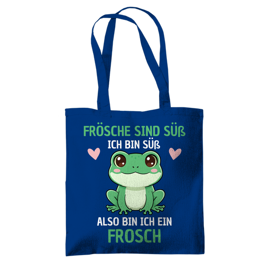 Tragetasche "Frösche sind süß. Ich bin süß. Also bin ich ein Frosch" blau