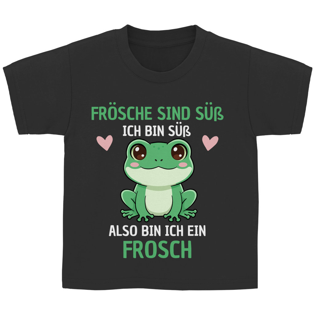 Kinder T-Shirt "Frösche sind süß. Ich bin süß. Also bin ich ein Frosch" schwarz