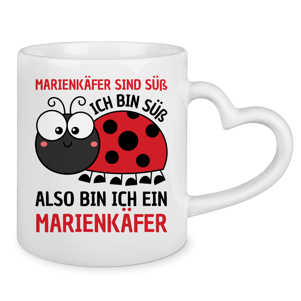Tasse mit Herzhenkel "Marienkäfer sind süß. Ich bin süß." Rückseite