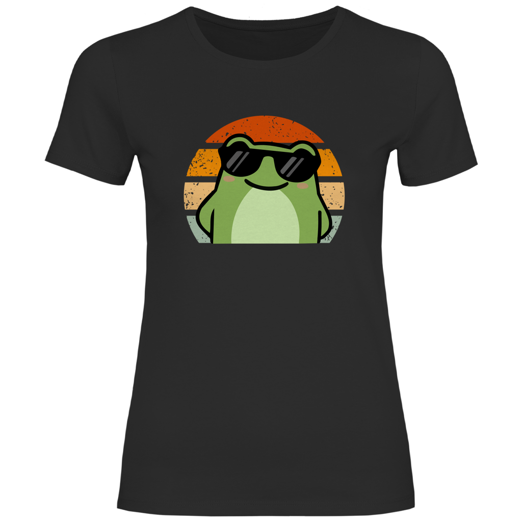 Damen T-Shirt "Cooler Frosch" (Retro-Stil) schwarz