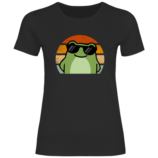 Damen T-Shirt "Cooler Frosch" (Retro-Stil) schwarz