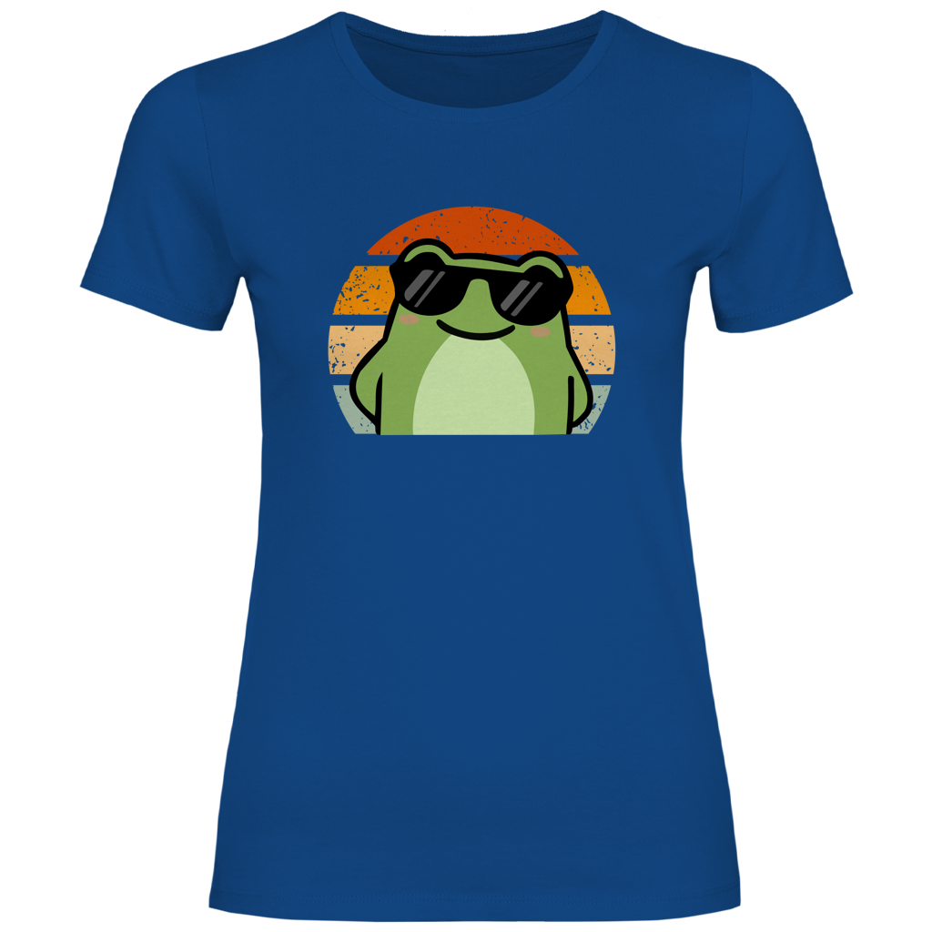 Damen T-Shirt "Cooler Frosch" (Retro-Stil) blau