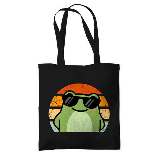 Tragetasche "Cooler Frosch" (Retro-Stil) schwarz