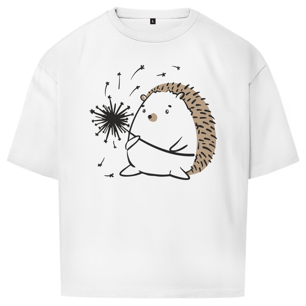Oversize T-Shirt "Igel mit Pusteblume" weiß