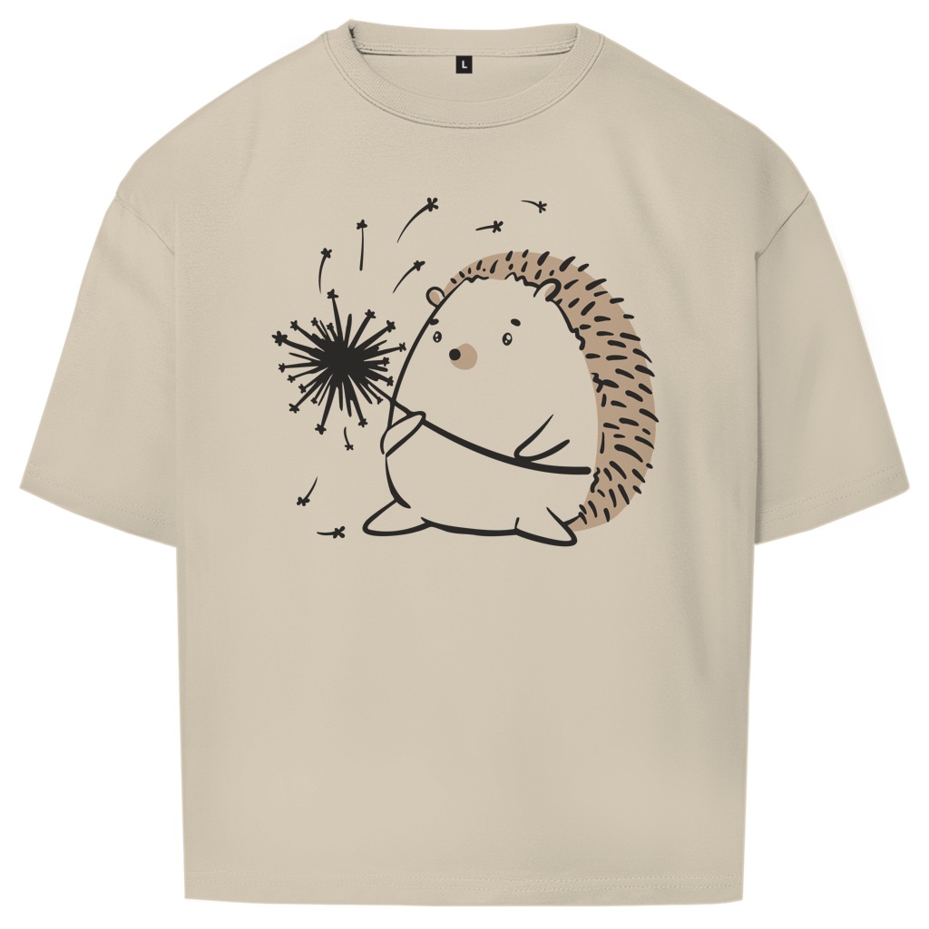 Oversize T-Shirt "Igel mit Pusteblume" sand