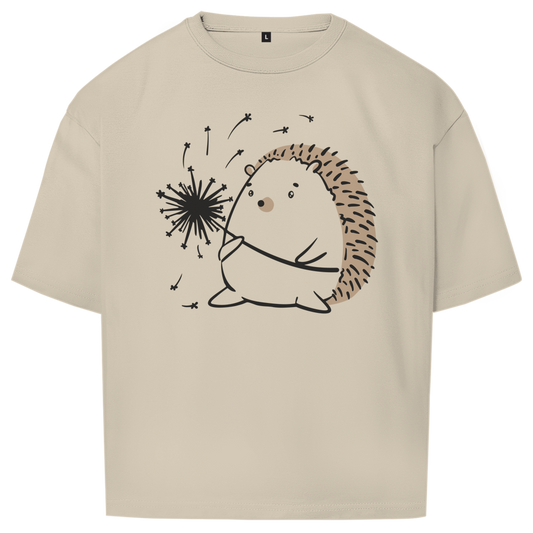 Oversize T-Shirt "Igel mit Pusteblume" sand