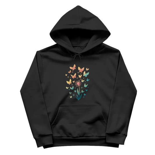 Damen Hoodie "Pusteblume mit Schmetterlingen" schwarz