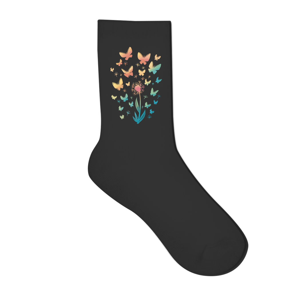 Socken "Pusteblume mit Schmetterlingen" schwarz Rückseite