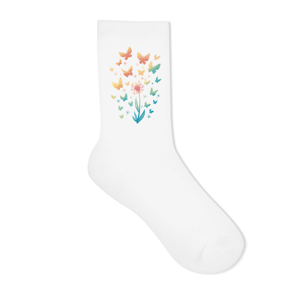 Socken "Pusteblume mit Schmetterlingen" weiß Rückseite