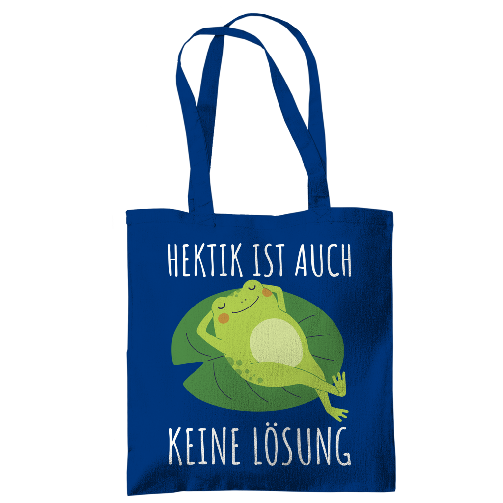 Tragetasche "Hektik ist auch keine Lösung" (Frosch) blau