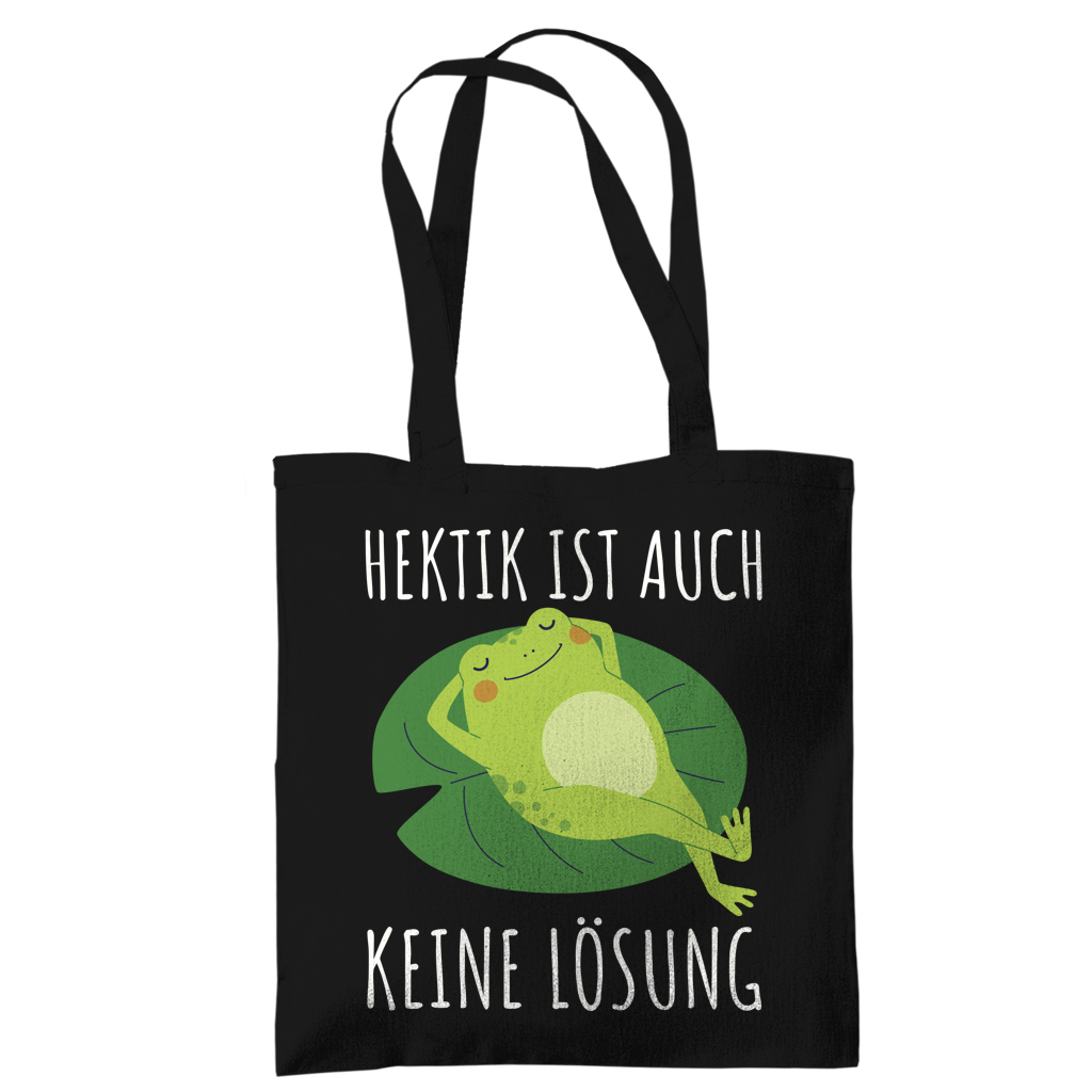 Tragetasche "Hektik ist auch keine Lösung" (Frosch) schwarz