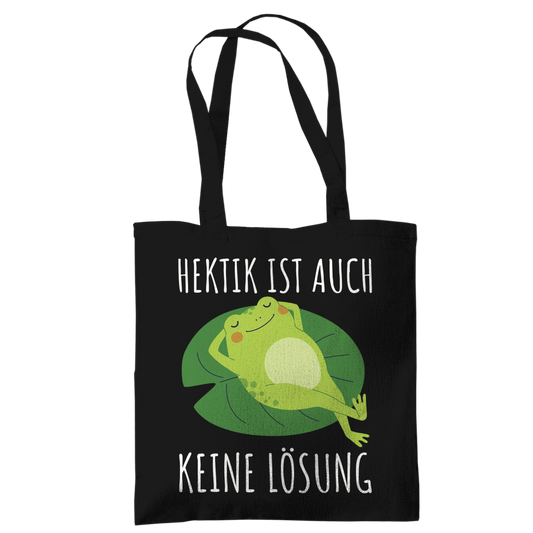 Tragetasche "Hektik ist auch keine Lösung" (Frosch) schwarz