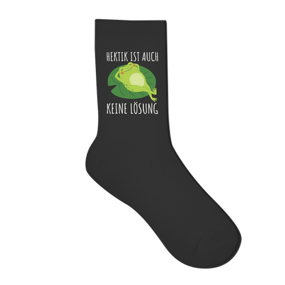 Socken "Hektik ist auch keine Lösung" (Frosch) Rückseite