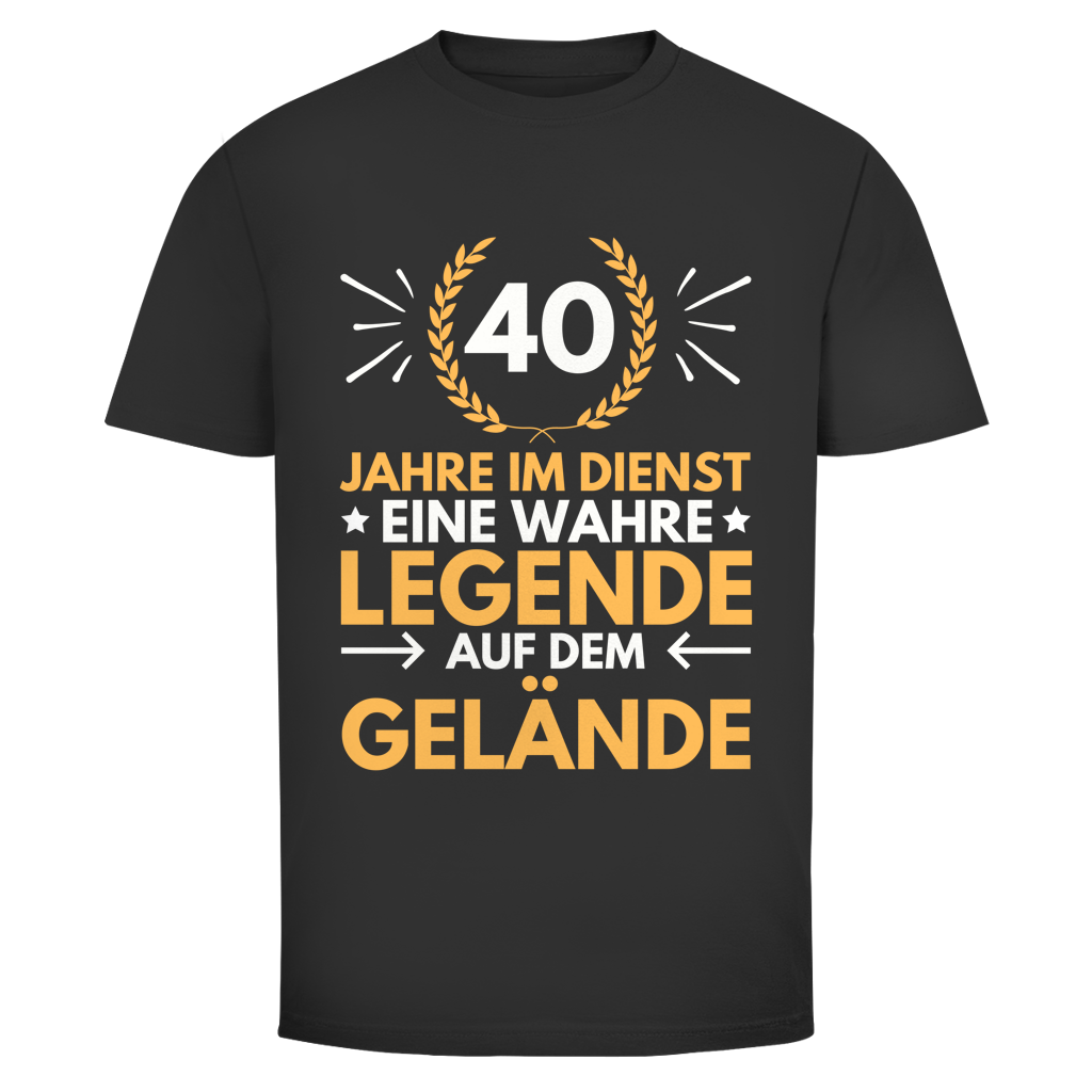 Herren T-Shirt "40 Jahre im Dienst - Eine wahre Legende auf dem Gelände" schwarz
