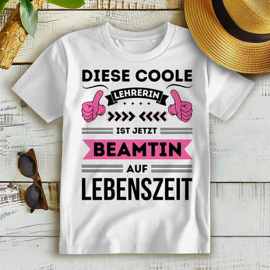 Damen Premium Bio T-Shirt "Diese coole Lehrerin ist jetzt Beamtin auf Lebenszeit"