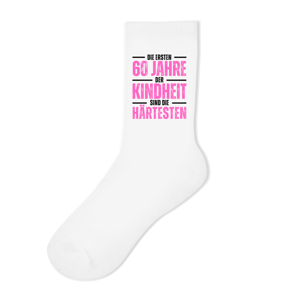 Socken "Die ersten 60 Jahre der Kindheit sind die härtesten" (Pink)