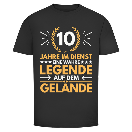 Herren T-Shirt "10 Jahre im Dienst - eine wahre Legende" (Orangenes Motiv) schwarz