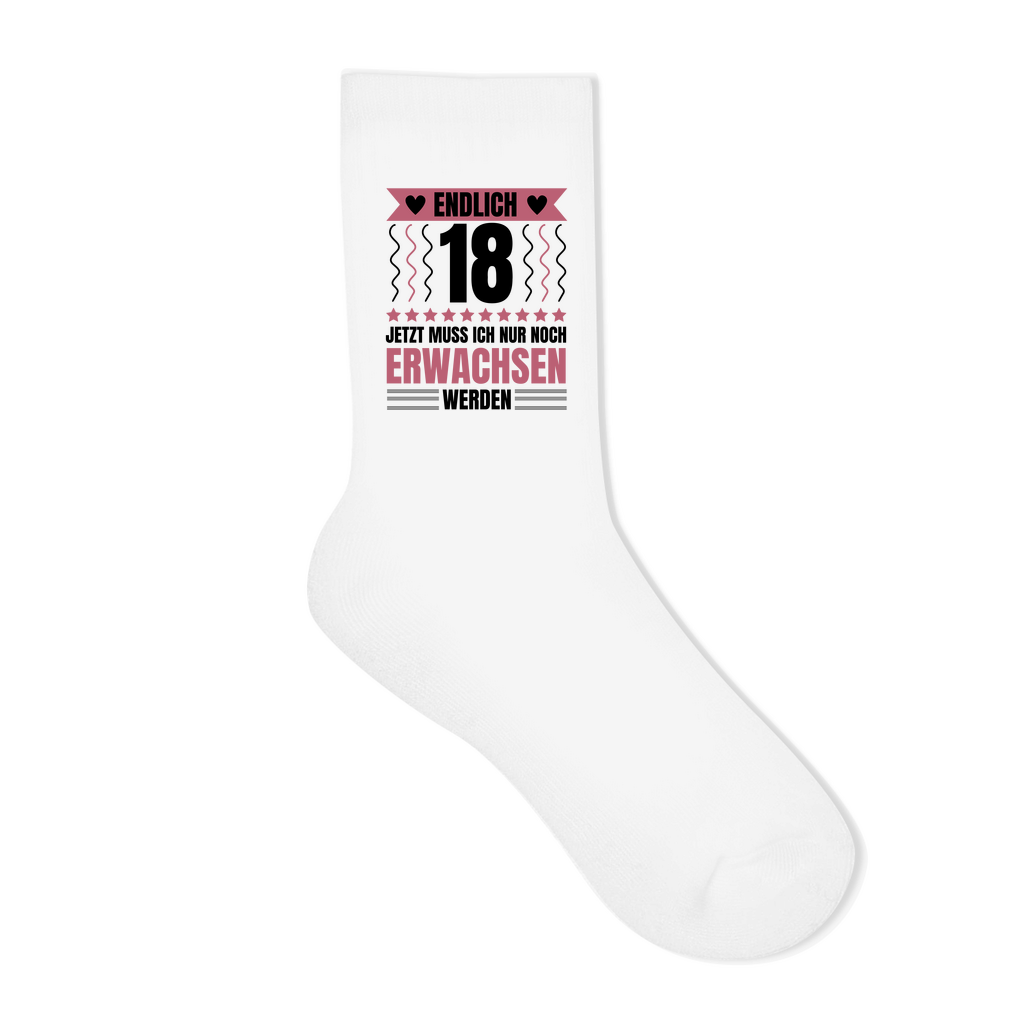 Socken "Endlich 18 - Jetzt muss ich nur noch erwachsen werden"