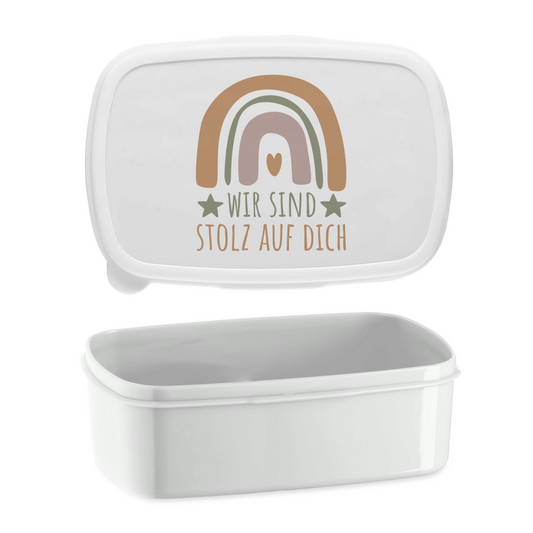 Lunchbox "Wir sind stolz auf dich" (Regenbogen) weiß