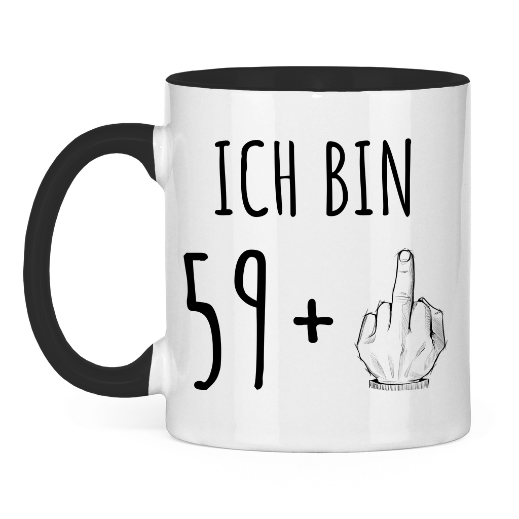 Tasse "Ich bin 59 plus Mittelfinger" weiß/schwarz