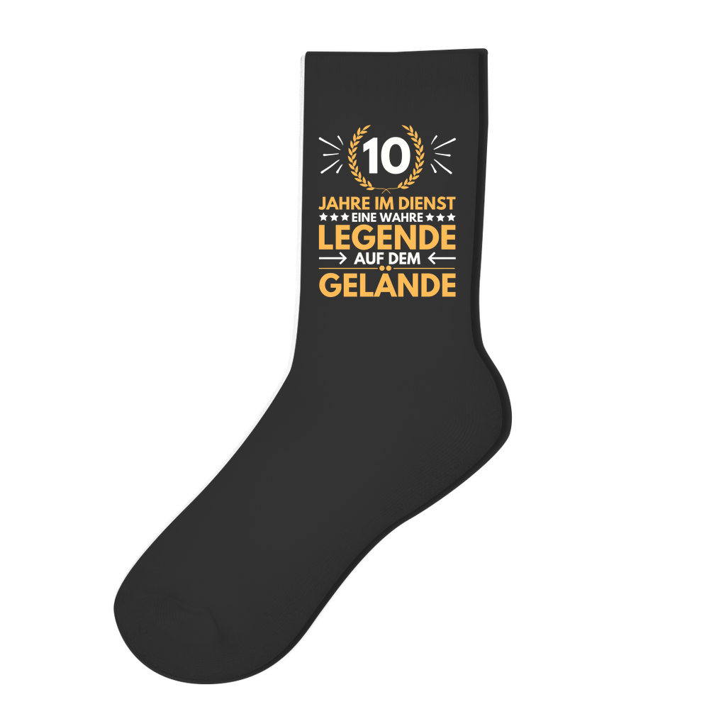 Socken "10 Jahre im Dienst - eine wahre Legende" (Orangenes Motiv)