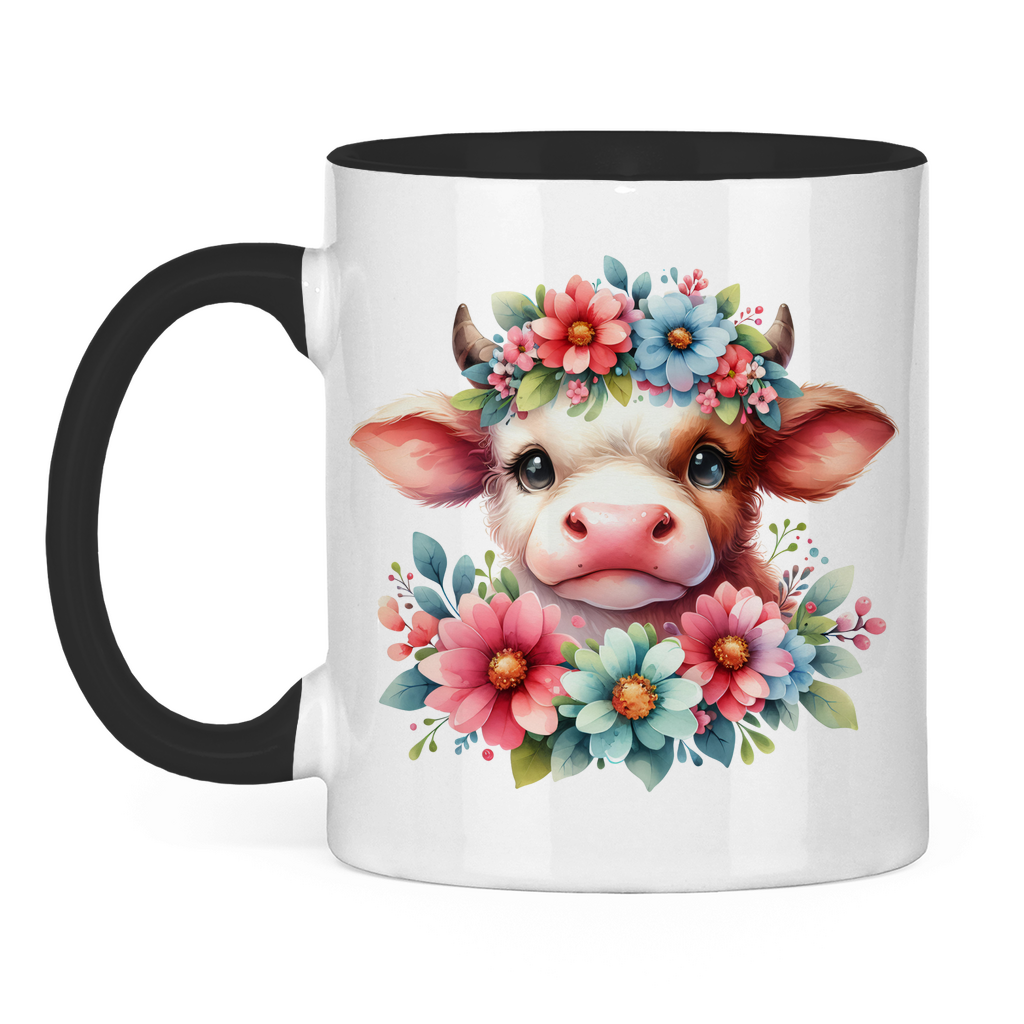 Tasse "Kuh mit Blumen" schwarz