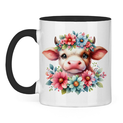 Tasse "Kuh mit Blumen" schwarz