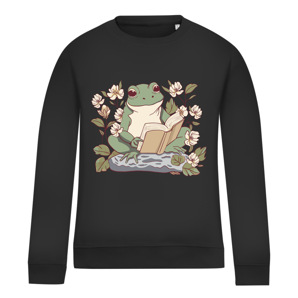 Damen Sweatshirt "Frosch liest Buch" schwarz