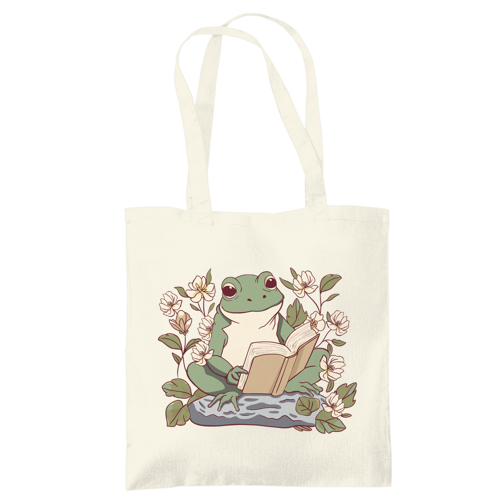 Tragetasche "Frosch liest Buch" beige