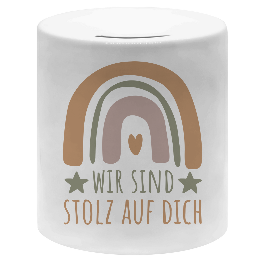 Spardose "Wir sind stolz auf dich" (Regenbogen)