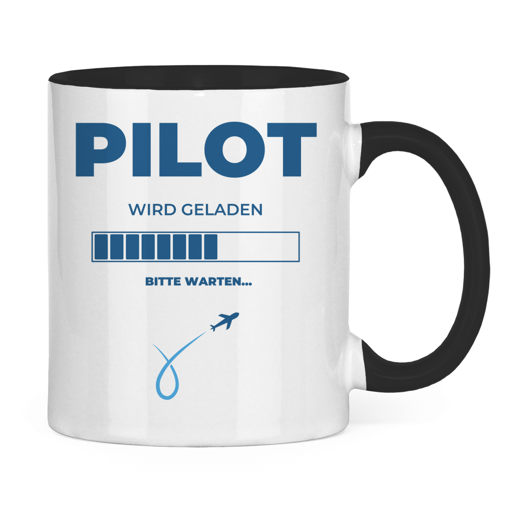 Tasse zweifarbig "Angehender Pilot" Schwarz