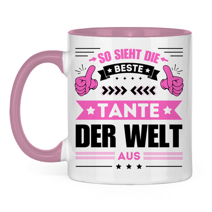 Tasse "So sieht die beste Tante der Welt aus" weiß/pink