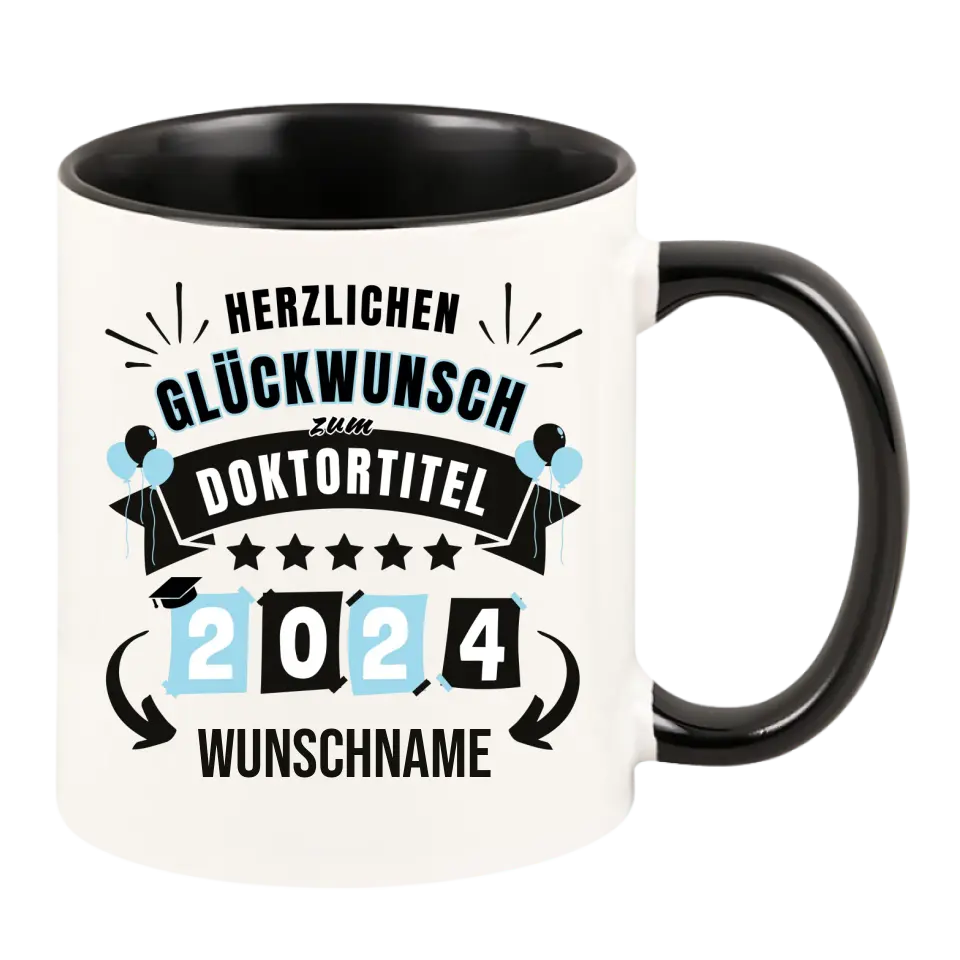 Personalisierte Tasse "Glückwunsch zum Doktortitel 2024"