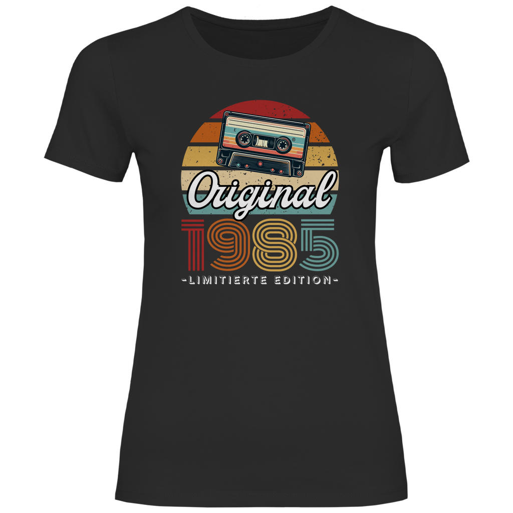 Damen T-Shirt "Original 1985" (Kassetten Retro Stil) schwarz