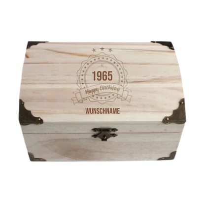 Personalisierte Schatztruhe zum Geburtstag (mit Jahr und Wunschname)