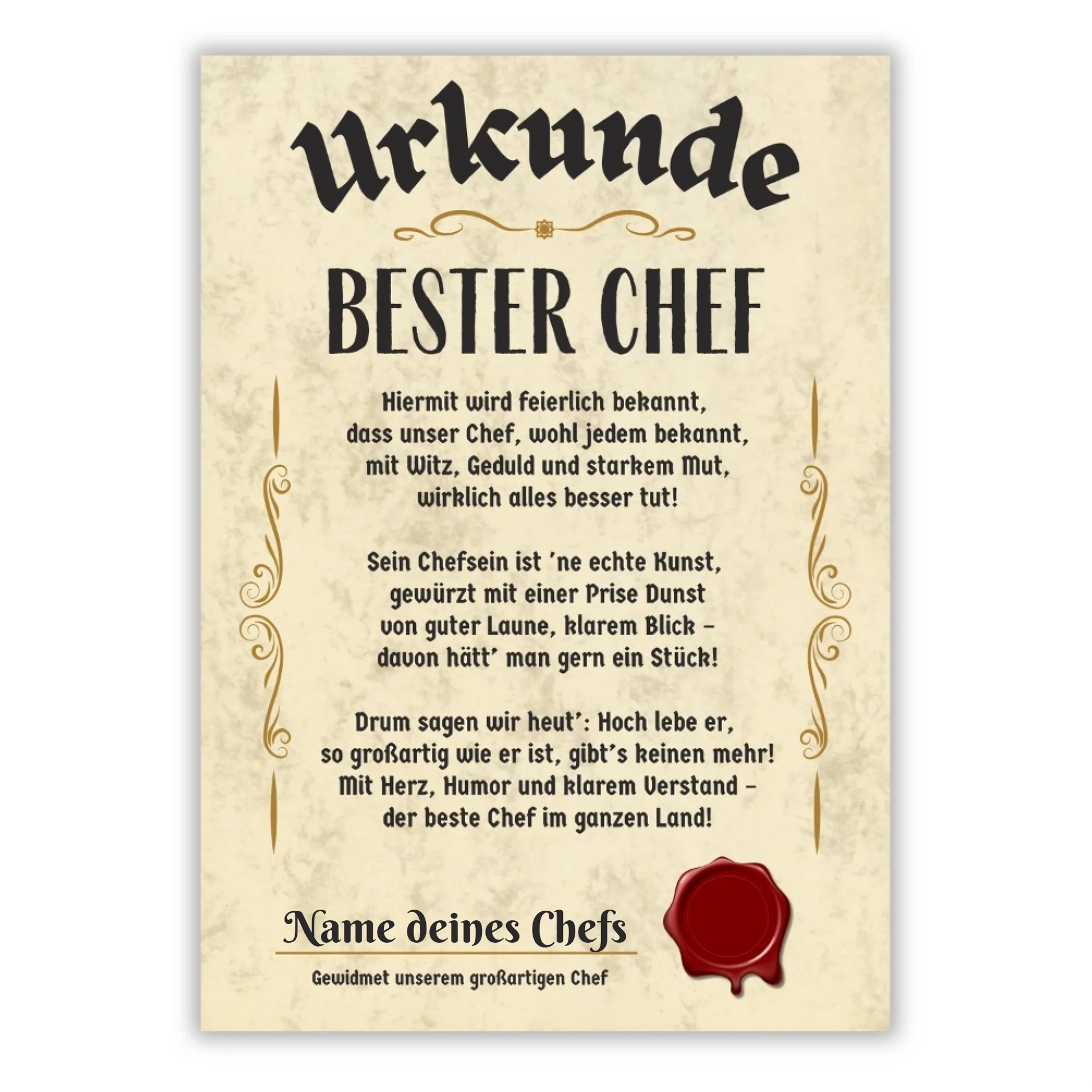 Urkunde "Bester Chef" (Personalisiert)
