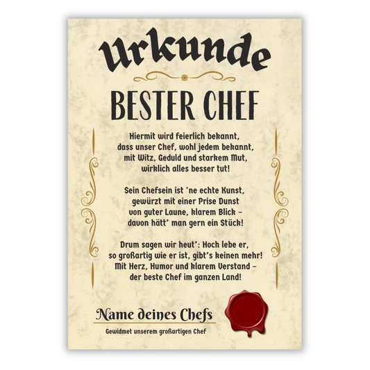 Urkunde "Bester Chef" (Personalisiert)