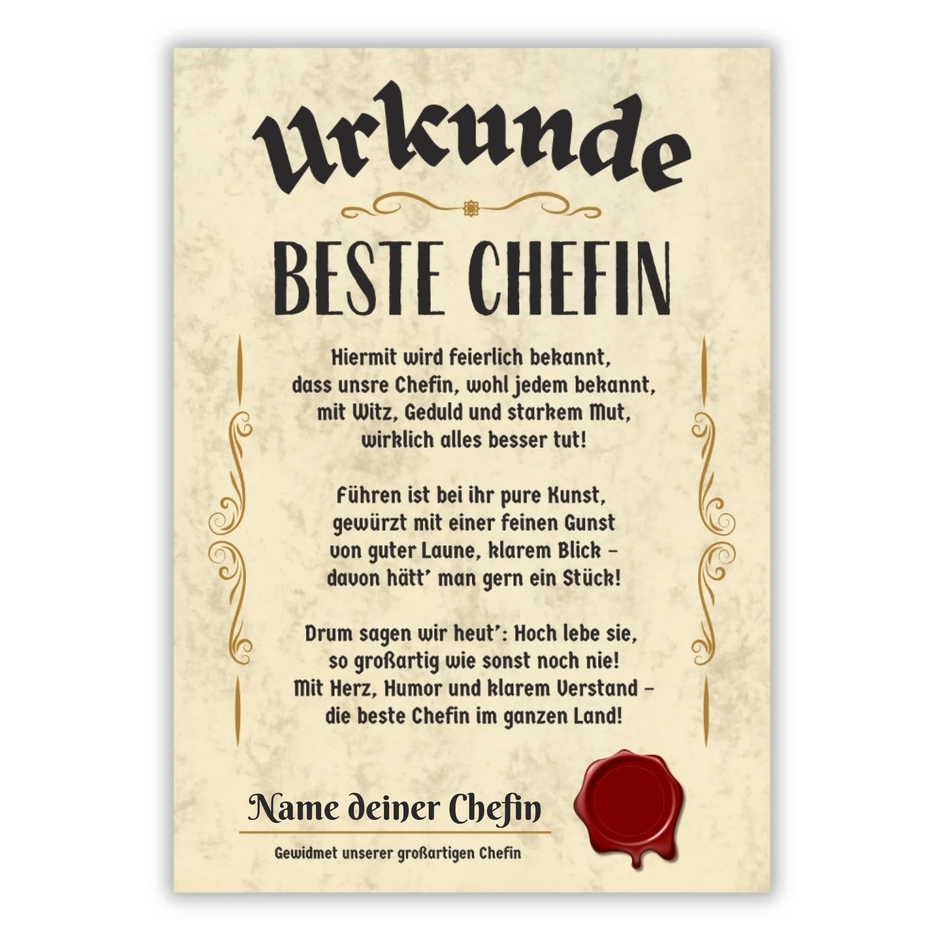 Urkunde "Beste Chefin" (Personalisiert)