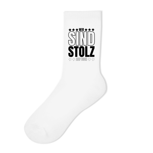 Socken "Wir sind stolz auf dich" (Sternen-Motiv)