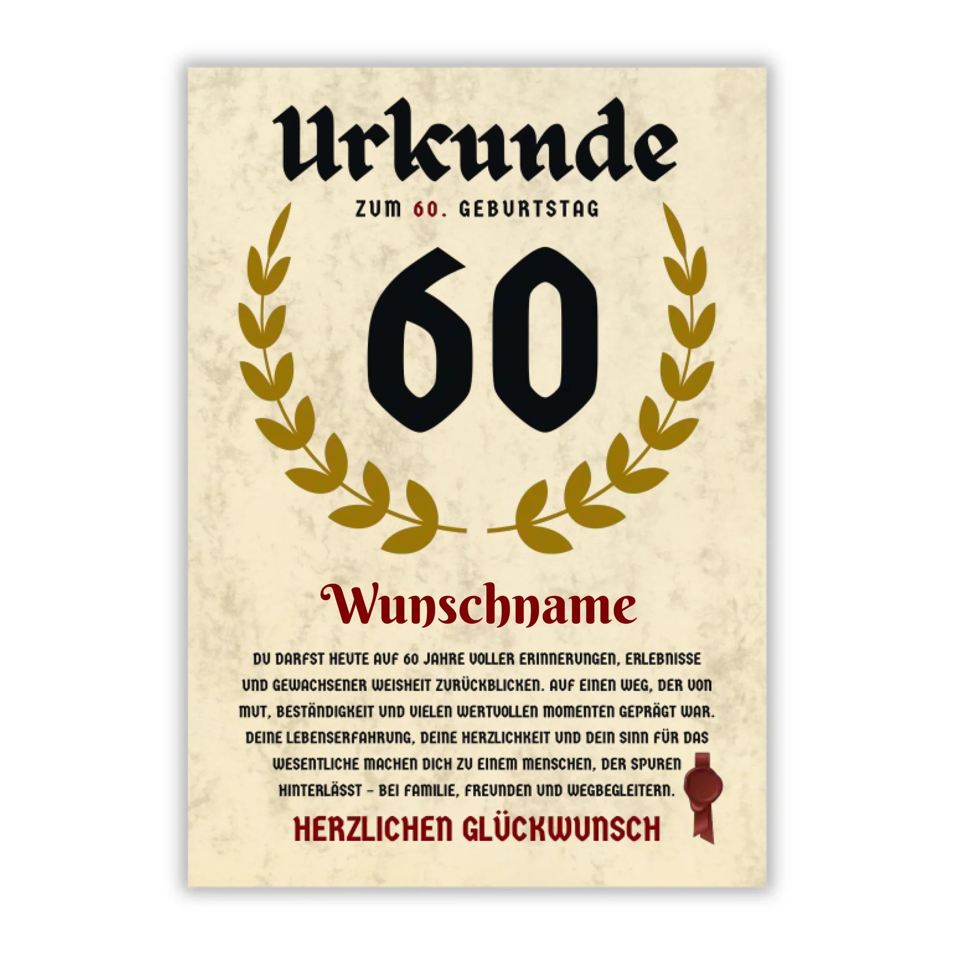 Urkunde "60. Geburtstag" (Personalisiert mit Wunschnamen)