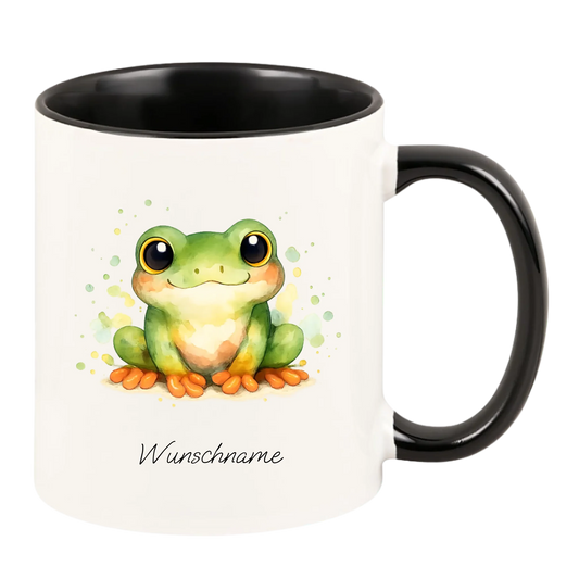 Personalisierte Tasse "Frosch mit Namen" (Wasserfarben-Stil)