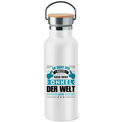 Edelstahl-Trinkflasche mit Bambusdeckel "So sieht der beste Onkel der Welt aus"